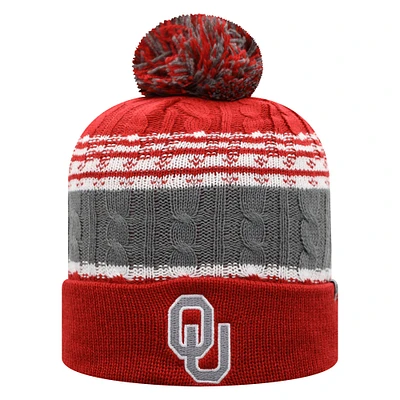 Bonnet en tricot à revers et pompon Altitude pour homme Top of the World Crimson Oklahoma Sooners