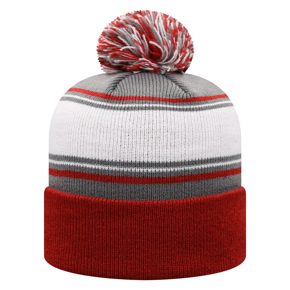 Bonnet en tricot à revers avec pompon pour homme Top of the World Crimson Oklahoma Sooners