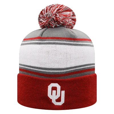 Bonnet en tricot à revers avec pompon pour homme Top of the World Crimson Oklahoma Sooners