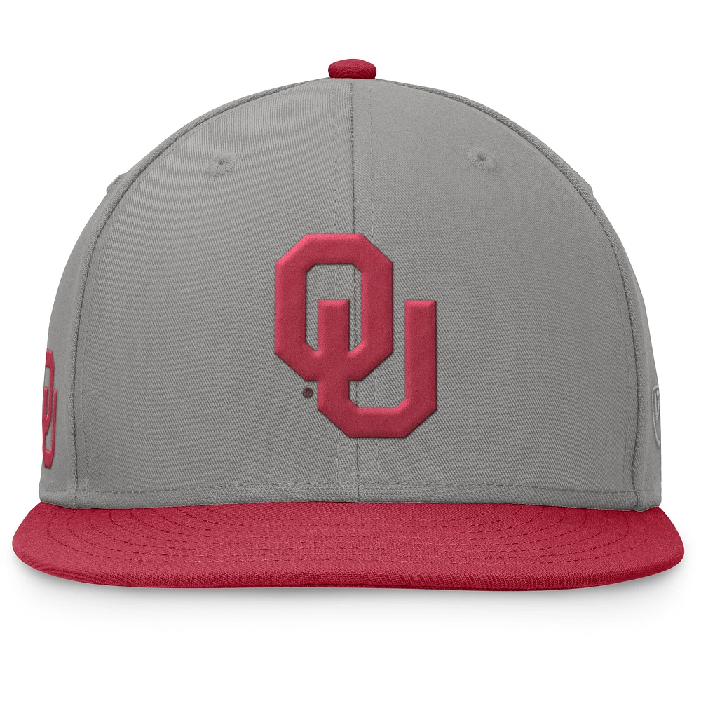 Men's Top of the World Gray/Crimson Oklahoma Sooners Rally Two-Tone Fitted Hat