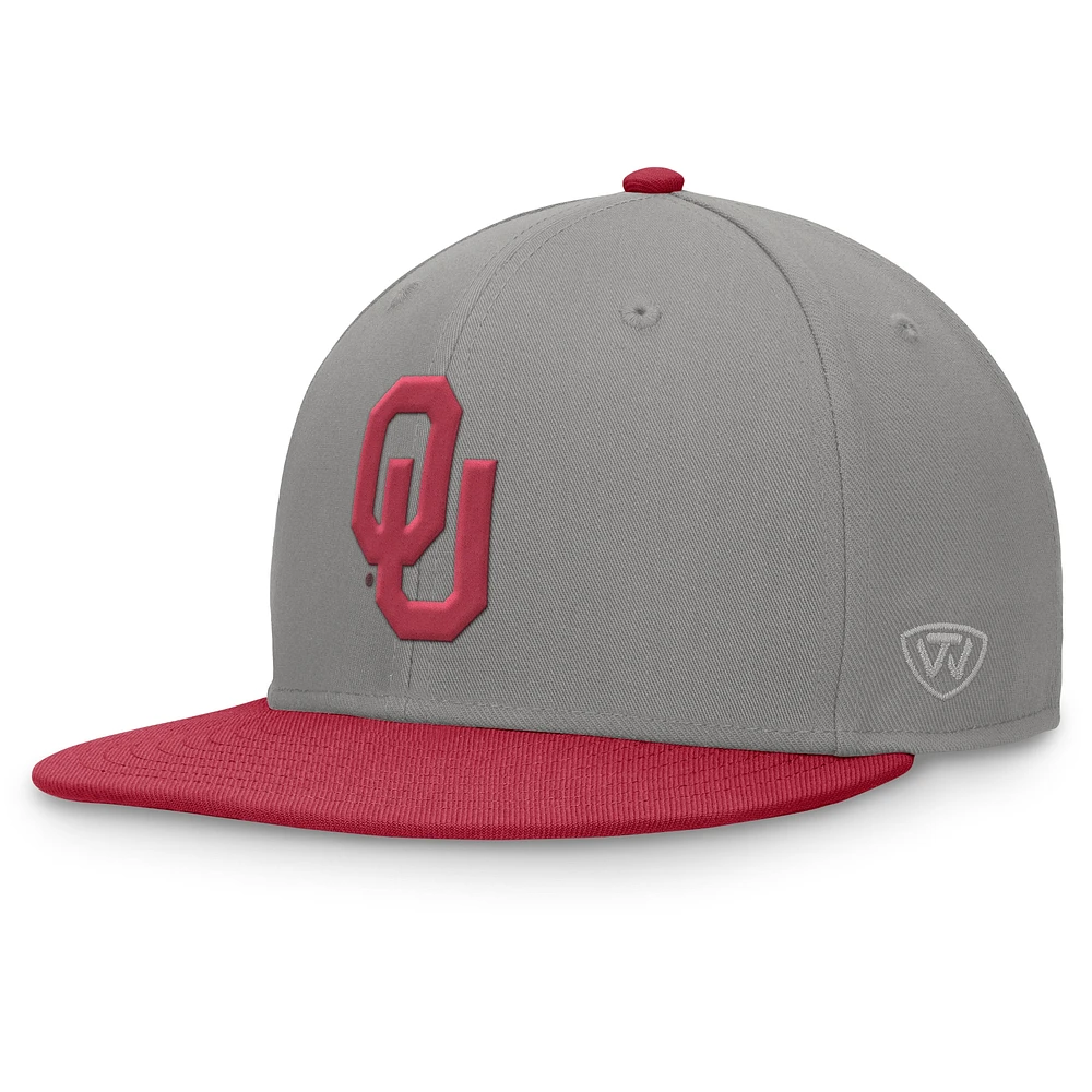 Men's Top of the World Gray/Crimson Oklahoma Sooners Rally Two-Tone Fitted Hat