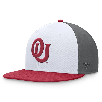 Casquette ajustée de collectionneur tricolore Oklahoma Sooners Top of the World blanc/cramoisi pour hommes