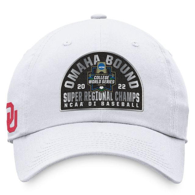 Top of the World pour hommes White Oklahoma Sooners 2022 NCAA Baseball Super Regional Champions Locker Room Casquette réglable pour hommes