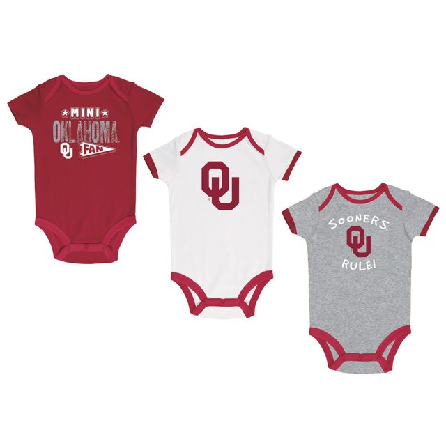 Ensemble de trois bodys Oklahoma Sooners pour nouveau-nés et nourrissons Champion Cramoisi/Gris chiné/Blanc