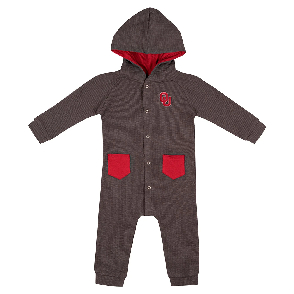 Newborn & Infant Colosseum Charcoal Oklahoma Sooners Zando-Zan Waffle Full-Snap Hooded Romper