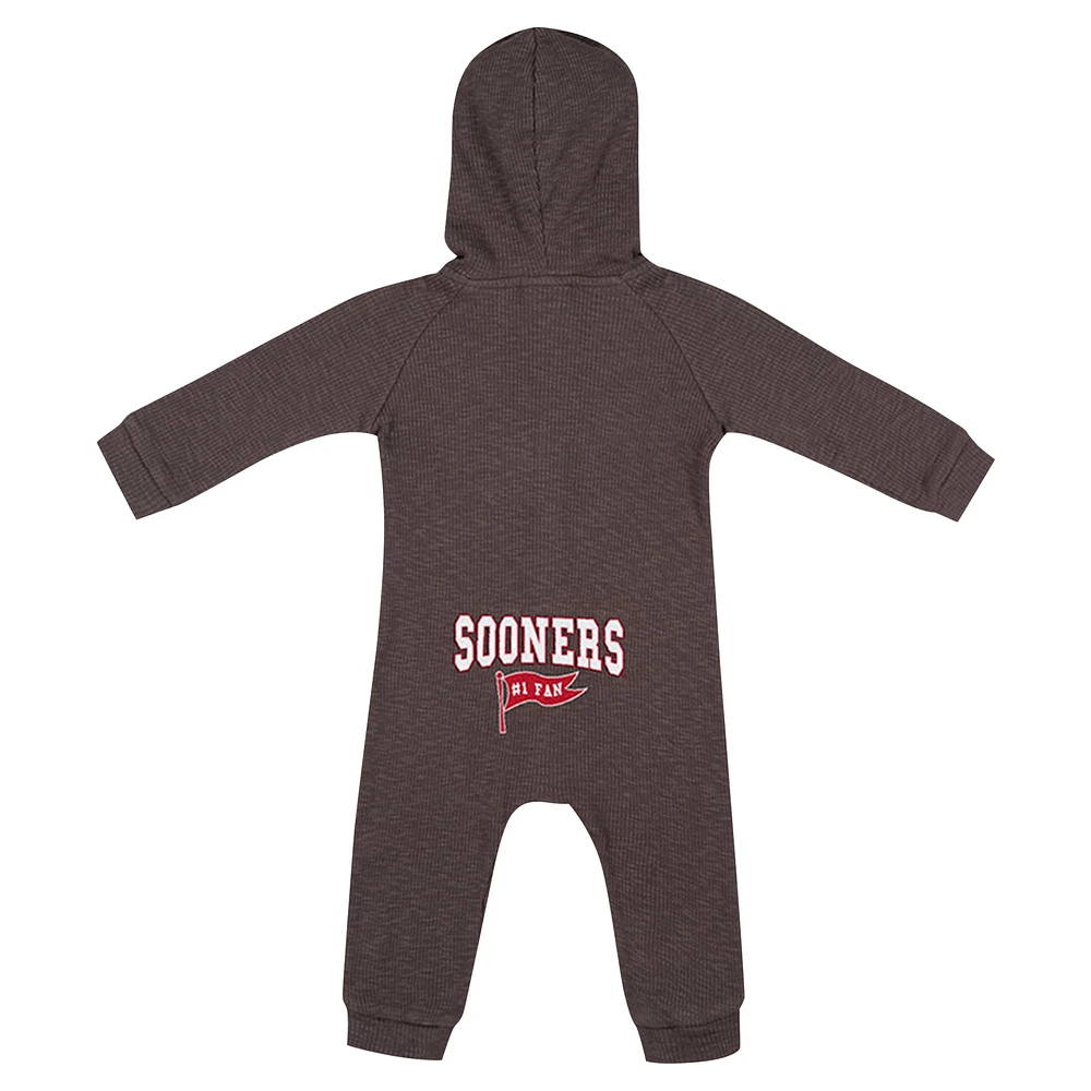 Newborn & Infant Colosseum Charcoal Oklahoma Sooners Zando-Zan Waffle Full-Snap Hooded Romper