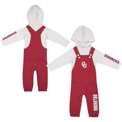 Newborn & Infant Colosseum Heathered Scarlet/White Oklahoma Sooners Chim-Chim Long Sleeve Hoodie T-Shirt Overall Set