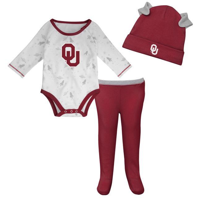 Nouveau-né et bébé Crimson/White Oklahoma Sooners Dream Team Raglan Body à manches longues Ensemble chapeau pantalon