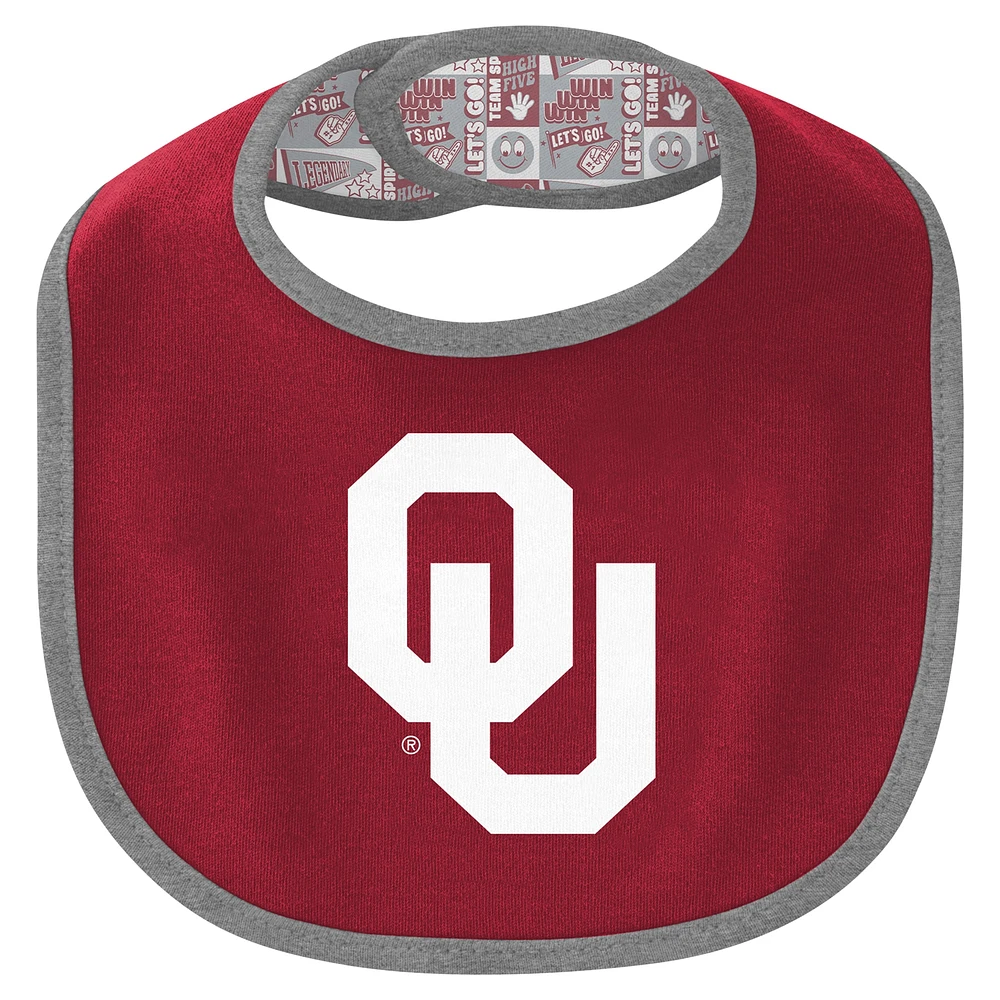 Ensemble body, bavoir et bonnet à revers pour nouveau-né bébé des Oklahoma Sooners Dynamic Duo