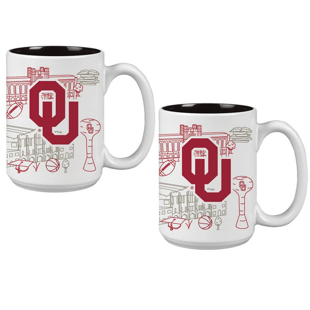 Lot de deux tasses à café Campus Line Art de 15 oz des Oklahoma Sooners