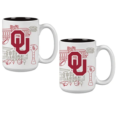 Lot de deux tasses à café Campus Line Art de 15 oz des Oklahoma Sooners