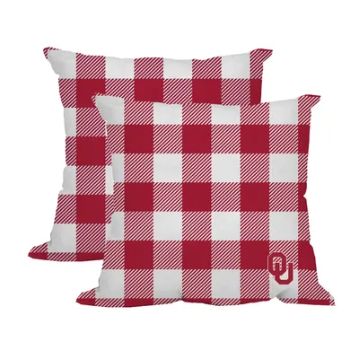 Oklahoma Sooners 2-Pack Buffalo Check Plaid Outdoor Pillow Set