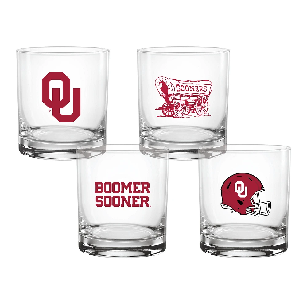 Lot de 4 verres à whisky de collection Oklahoma Sooners de 14 oz