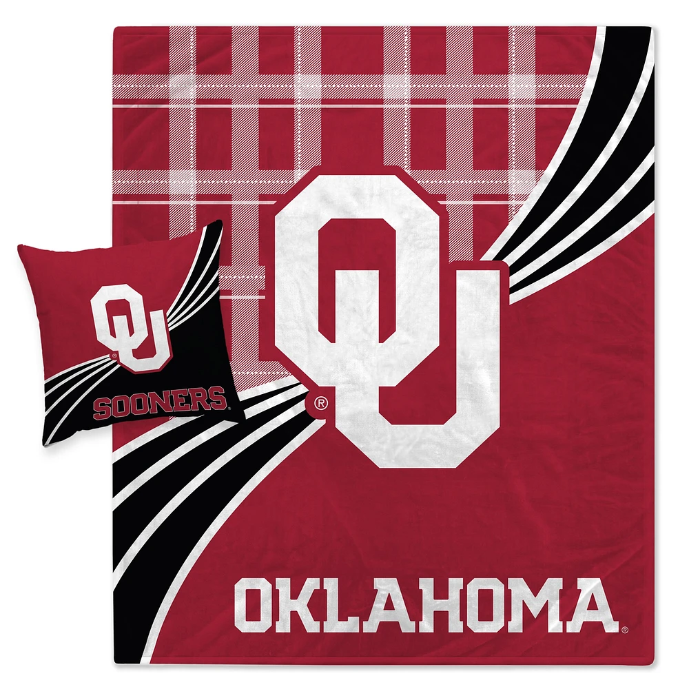 Oklahoma Sooners Plaid Wave Flanelle Polaire Couverture et Oreiller Combo Ensemble