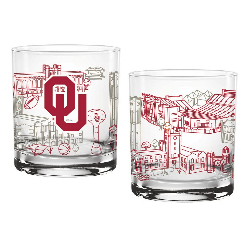 Oklahoma Sooners Two-Pack 14oz. Campus Line Art Glass