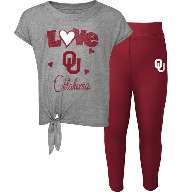 Ensemble t-shirt et legging Oklahoma Sooners Forever Love gris chiné/cramoisi préscolaire tout-petit