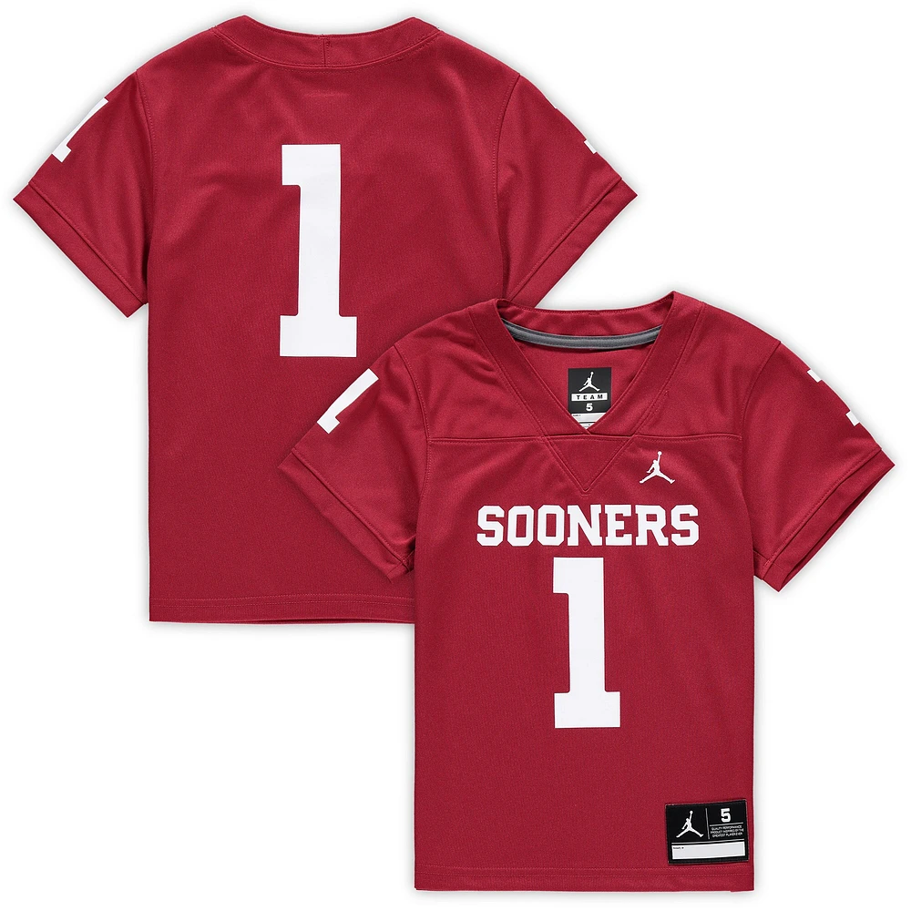 Maillot de football intouchable Jordan Brand #1 Crimson Oklahoma Sooners préscolaire