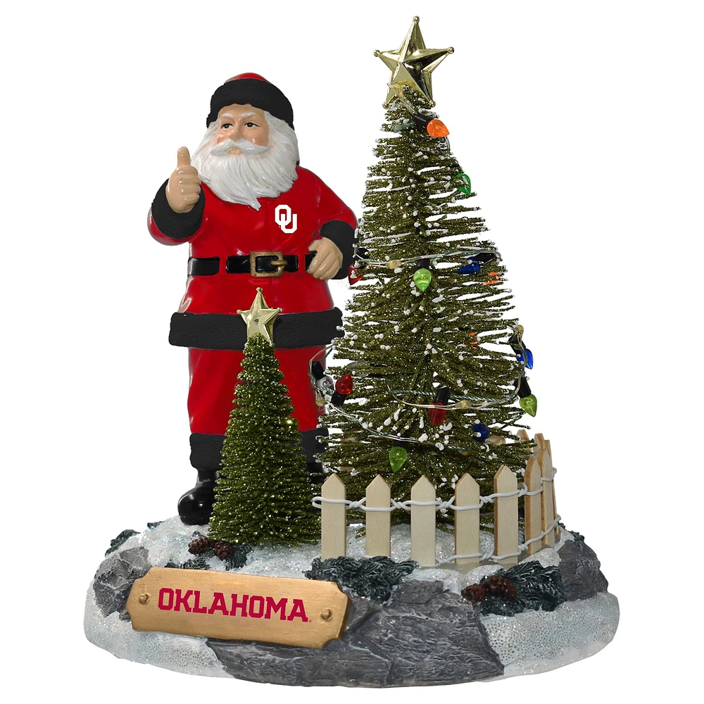 Figurine du Père Noël des Oklahoma Sooners de The Memory Company avec arbre à LED