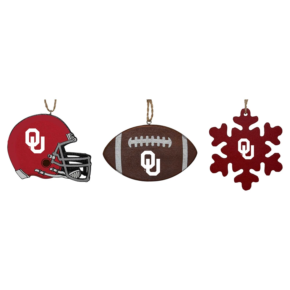 The Memory Company Oklahoma Sooners Three-Pack Helmet, Football & Snowflake Ornament Set