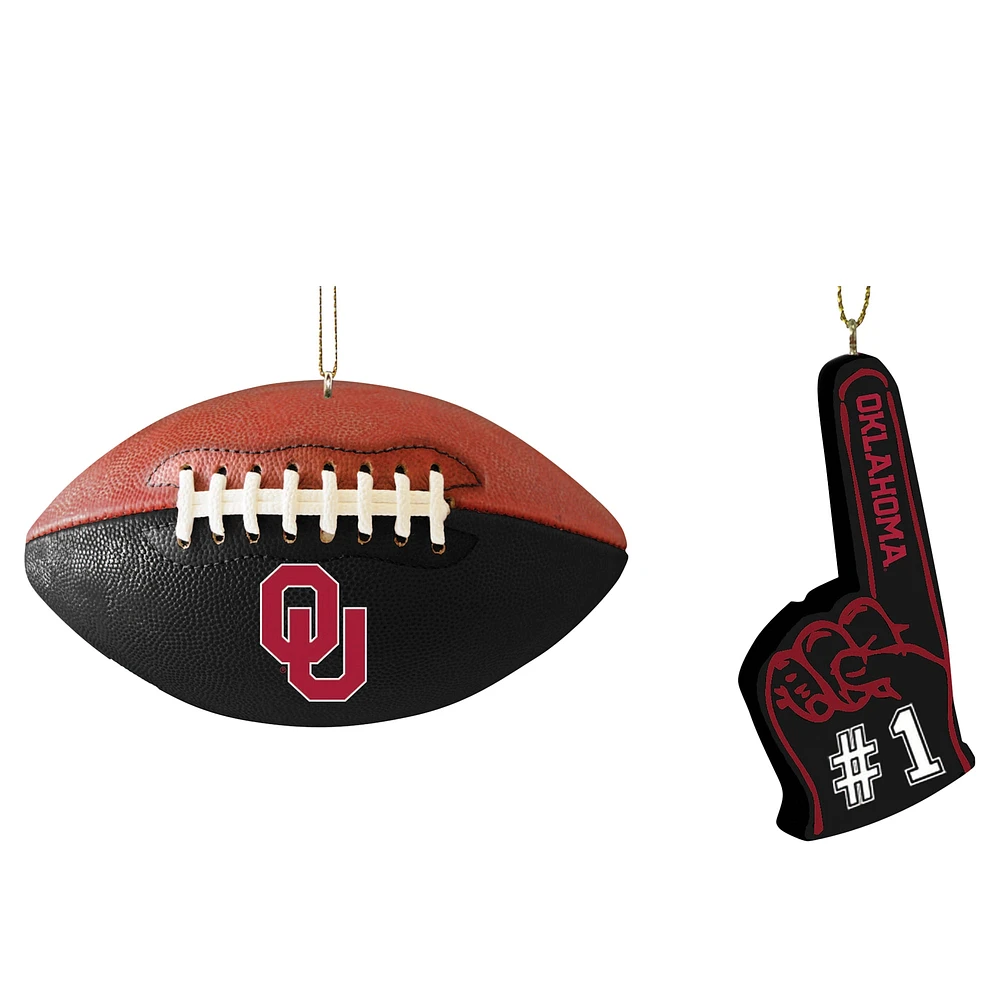 Ensemble de deux décorations de doigts en mousse et ballon de football des Oklahoma Sooners de The Memory Company