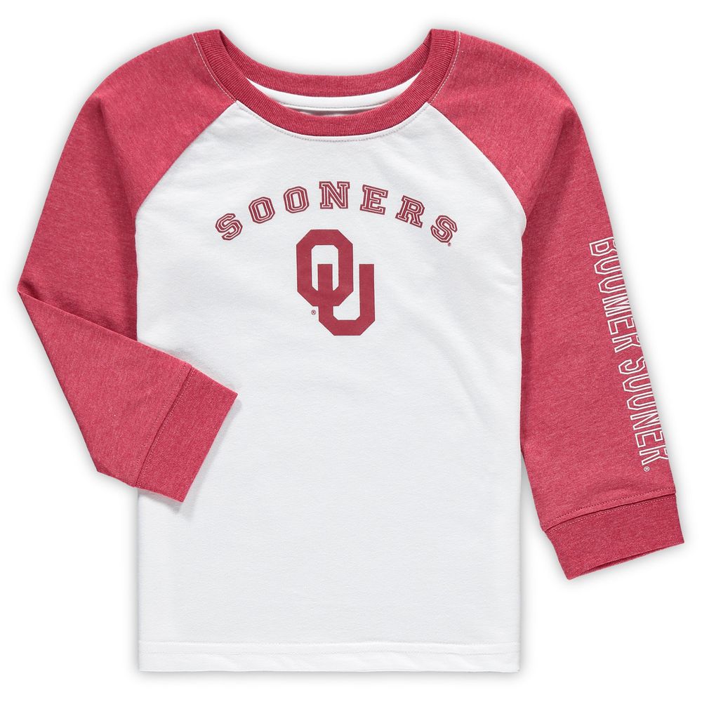 Toddler Colosseum Heathered White Oklahoma Sooners Long Sleeve Raglan T-Shirt