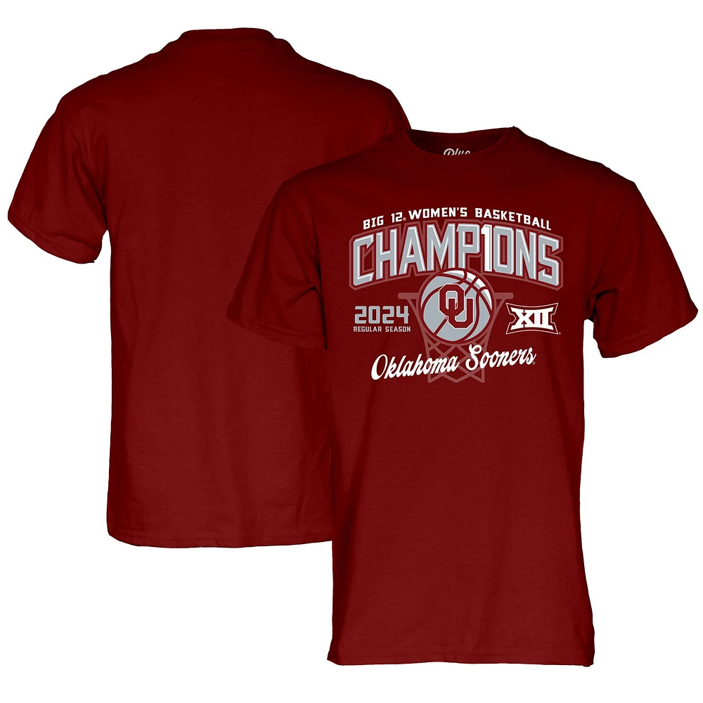 T-shirt unisexe bleu 84 Crimson Oklahoma Sooners 2024 Big 12 Champions de la saison régulière basket-ball féminin