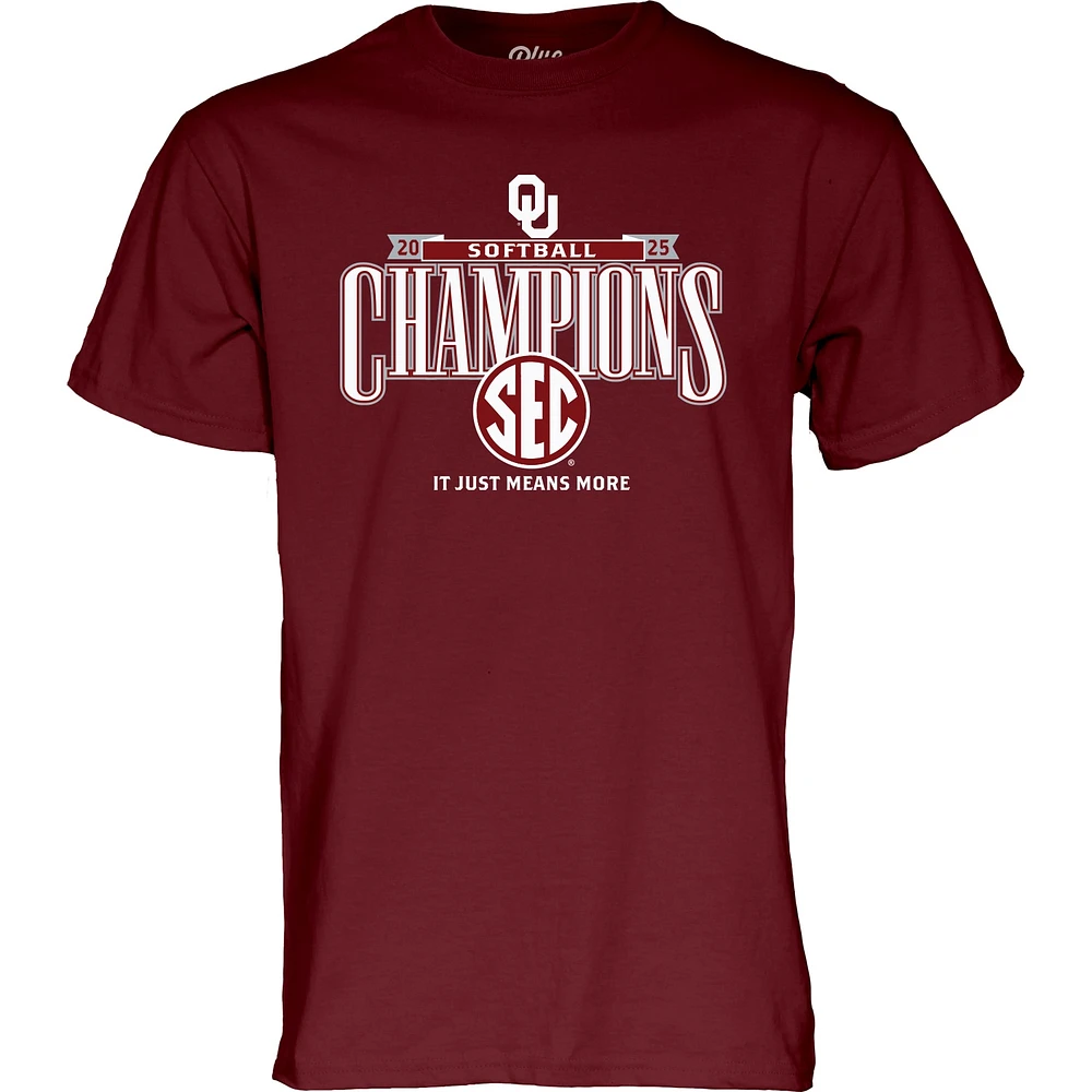 Unisex Blue 84 Crimson Oklahoma Sooners 2025 SEC Softball Regular Season Champions T-Shirt
