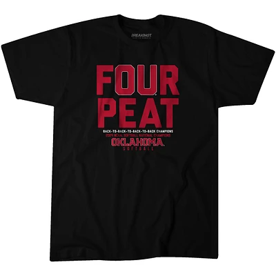 T-shirt unisexe BreakingT Black Oklahoma Sooners Four-Peat NCAA Softball Women's College World Series Champions