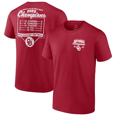 T-shirt unisexe Fanatics Crimson Oklahoma Sooners 2023 NCAA Softball Women's College World Series Champions Calendrier