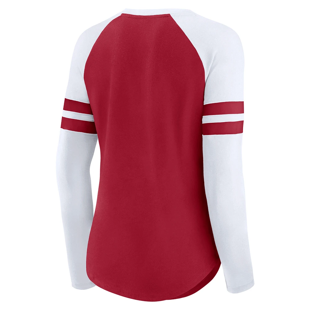 Women's Fanatics  Crimson Oklahoma Sooners Iconic Raglan Lace-Up V-Neck Long Sleeve T-Shirt