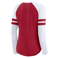 Women's Fanatics  Crimson Oklahoma Sooners Iconic Raglan Lace-Up V-Neck Long Sleeve T-Shirt