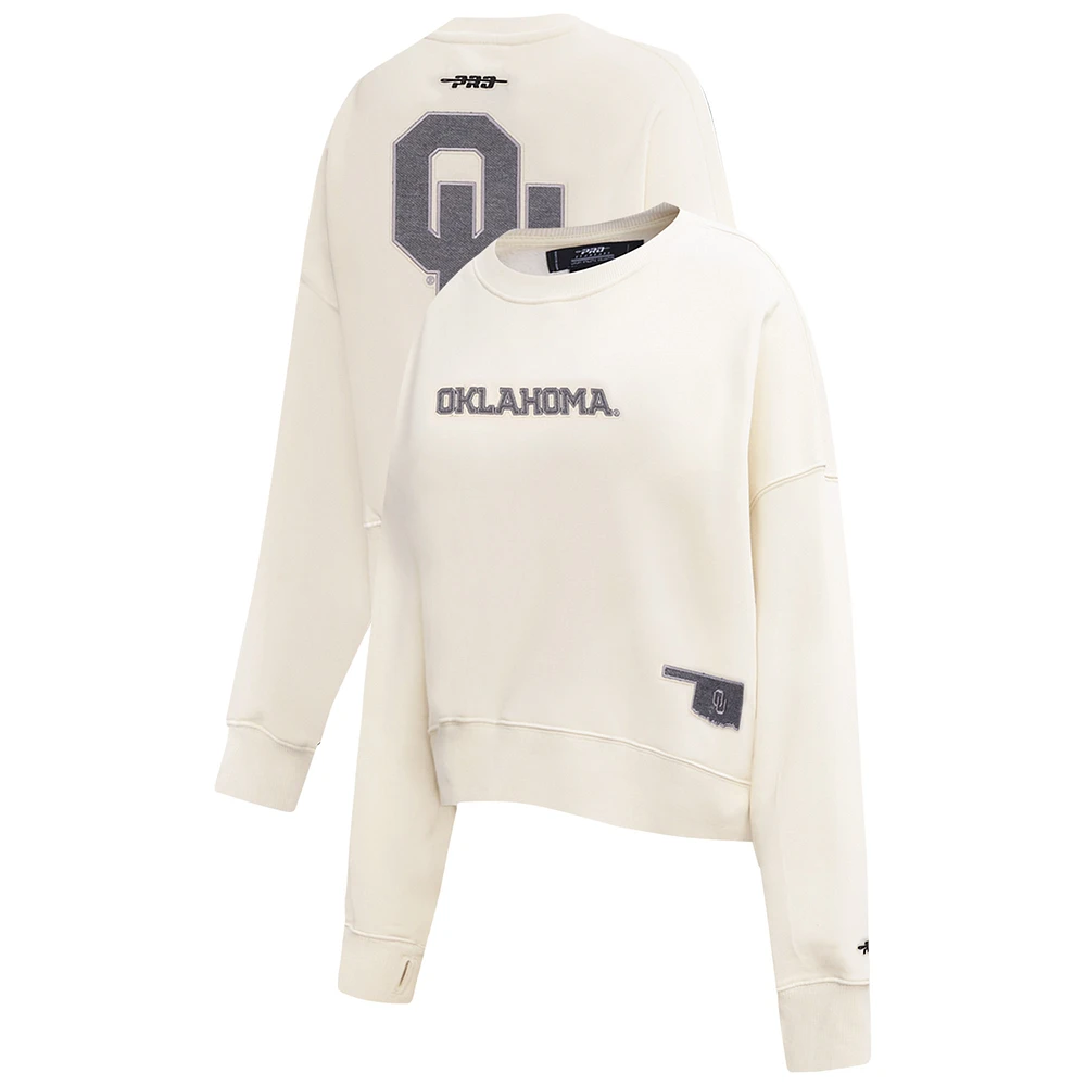 Women's Pro Standard Cream Oklahoma Sooners French Terry Boxy Cropped Pullover Crewneck