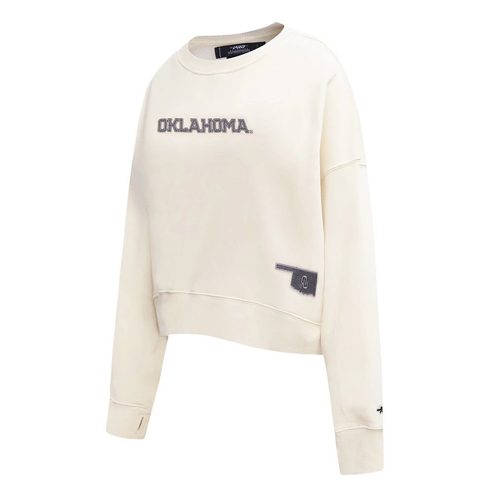 Women's Pro Standard Cream Oklahoma Sooners French Terry Boxy Cropped Pullover Crewneck