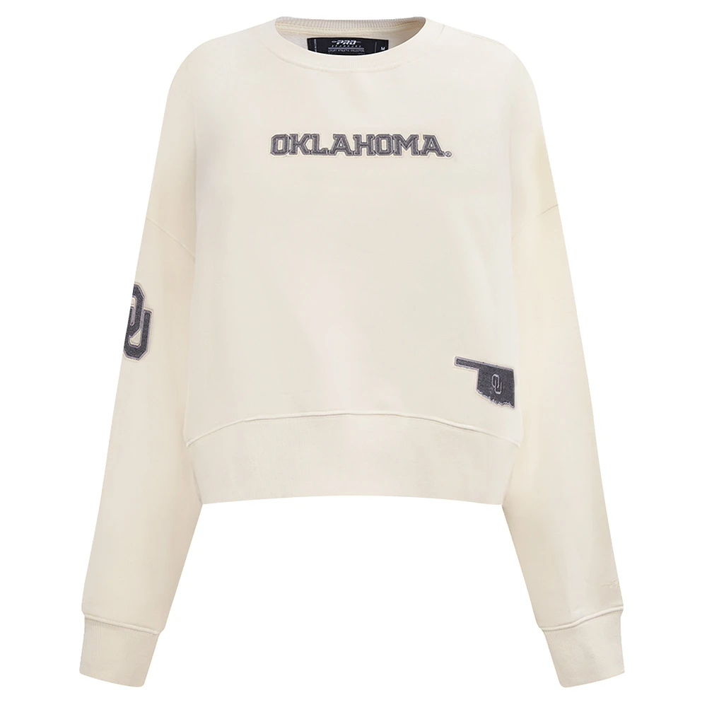 Women's Pro Standard Cream Oklahoma Sooners French Terry Boxy Cropped Pullover Crewneck