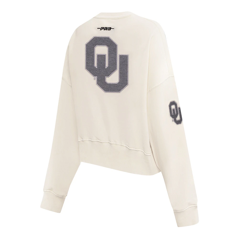 Women's Pro Standard Cream Oklahoma Sooners French Terry Boxy Cropped Pullover Crewneck