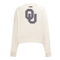 Women's Pro Standard Cream Oklahoma Sooners French Terry Boxy Cropped Pullover Crewneck