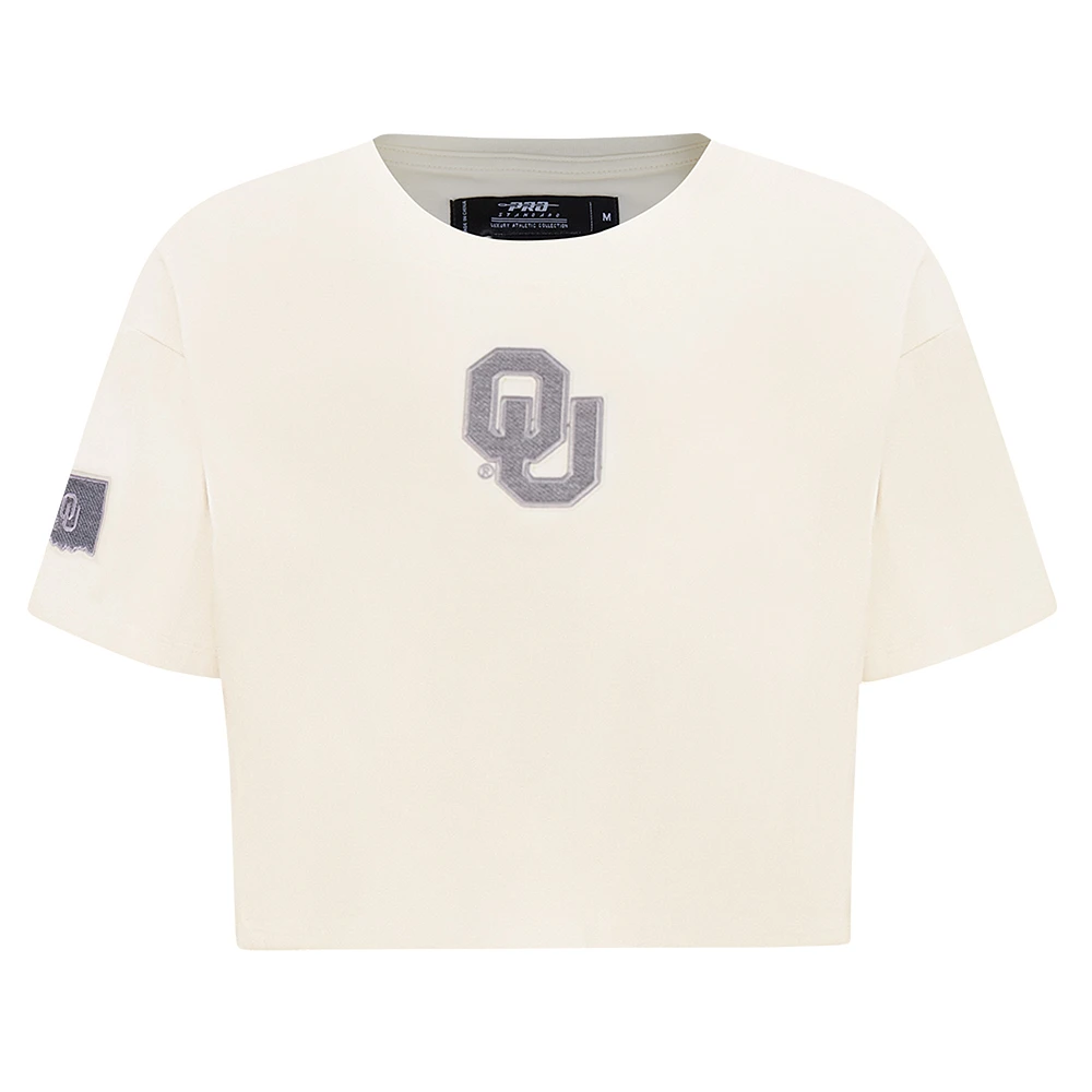 Women's Pro Standard Cream Oklahoma Sooners Reverse French Terry Boxy Cropped T-Shirt