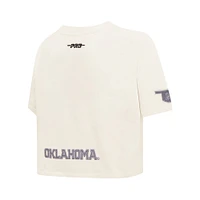 Women's Pro Standard Cream Oklahoma Sooners Reverse French Terry Boxy Cropped T-Shirt