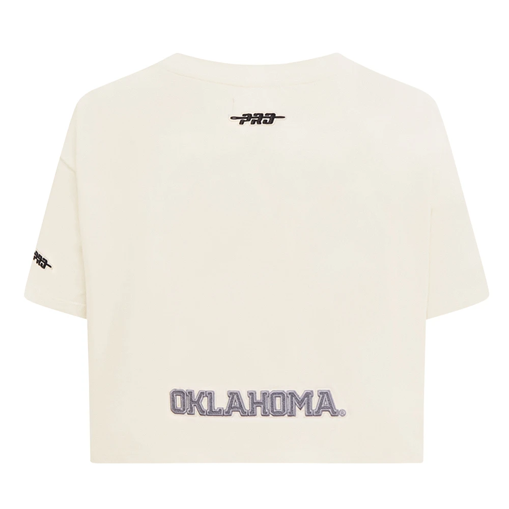 Women's Pro Standard Cream Oklahoma Sooners Reverse French Terry Boxy Cropped T-Shirt