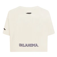 Women's Pro Standard Cream Oklahoma Sooners Reverse French Terry Boxy Cropped T-Shirt