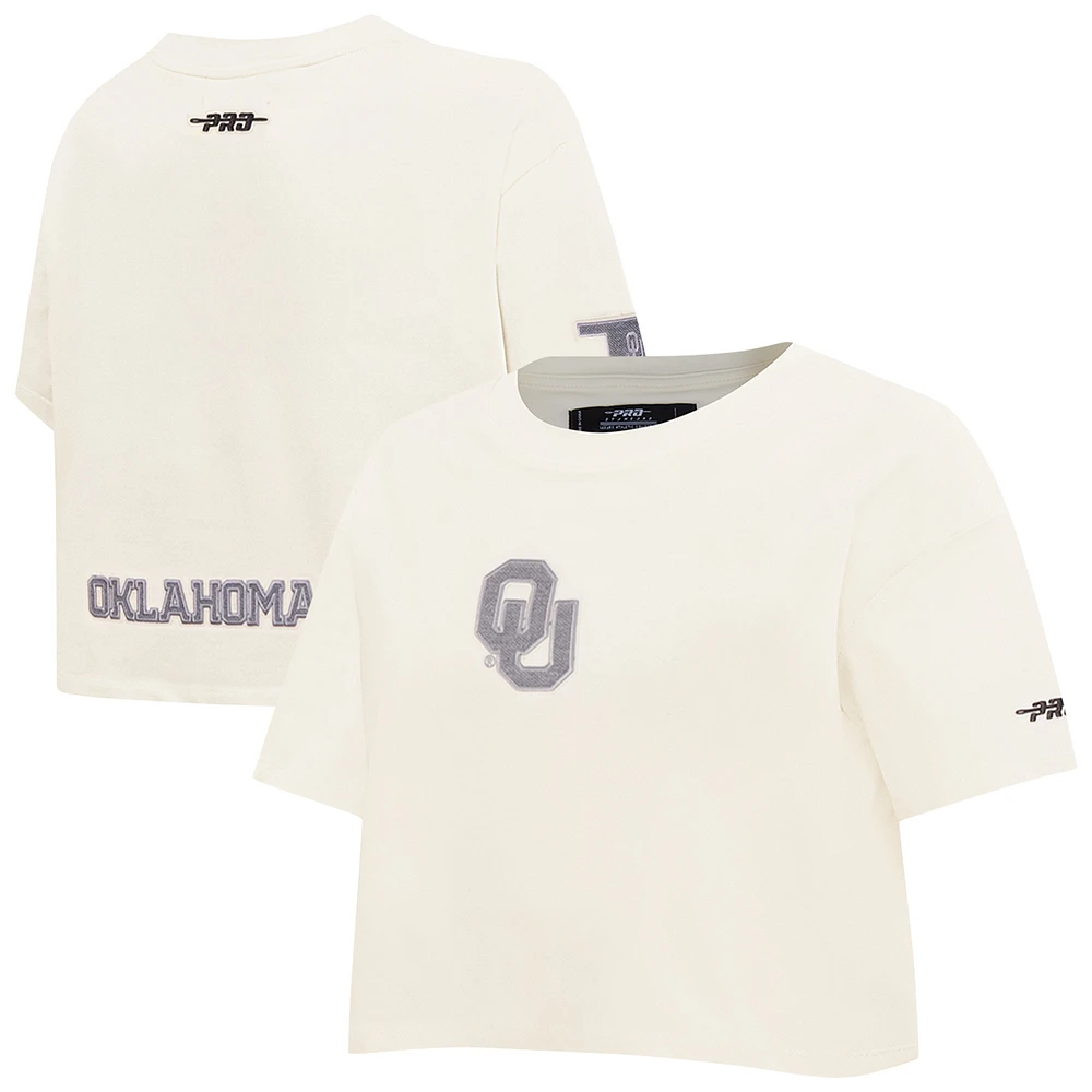 Women's Pro Standard Cream Oklahoma Sooners Reverse French Terry Boxy Cropped T-Shirt