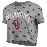 Women's Alternative Apparel Heathered Gray Oklahoma Sooners Headliner Stars Cropped Tri-Blend T-Shirt