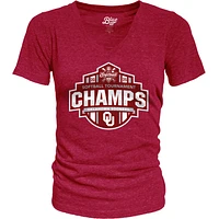 Women's Blue 84  Crimson Oklahoma Sooners 2025 SEC Softball Conference Tournament Champions Locker Room V-Neck T-Shirt