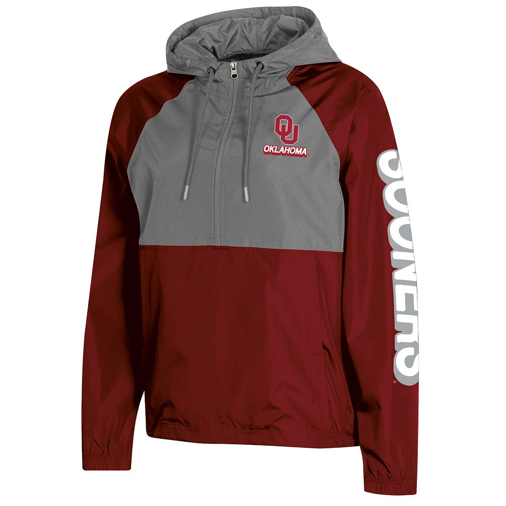 Women's Champion Crimson Oklahoma Sooners Colorblocked Packable Raglan Half-Zip Hoodie Jacket