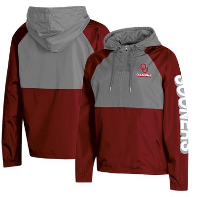 Women's Champion Crimson Oklahoma Sooners Colorblocked Packable Raglan Half-Zip Hoodie Jacket