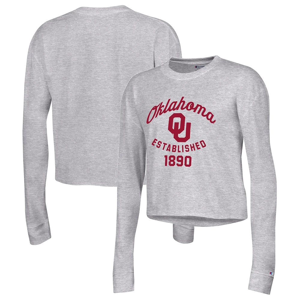 Women's Champion Gray Oklahoma Sooners Boyfriend Cropped Long Sleeve T-Shirt