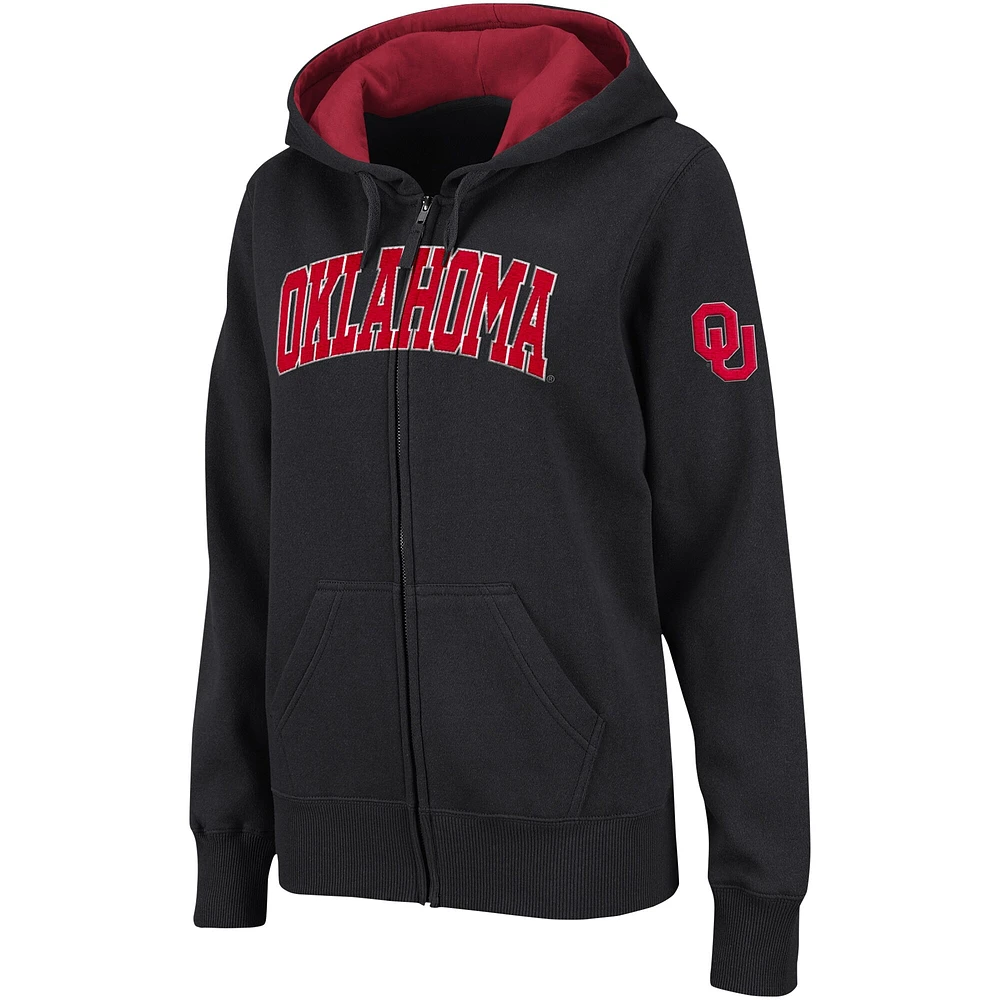 Sweat à capuche entièrement zippé pour femmes Colosseum Black Oklahoma Sooners Arched Name