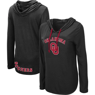 Women's Colosseum Black Oklahoma Sooners My Lover Lightweight Hooded Long Sleeve T-Shirt