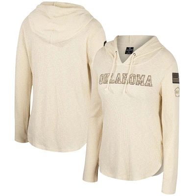 Women's Colosseum Cream Oklahoma Sooners OHT Military Appreciation Casey Raglan Long Sleeve Hoodie T-Shirt