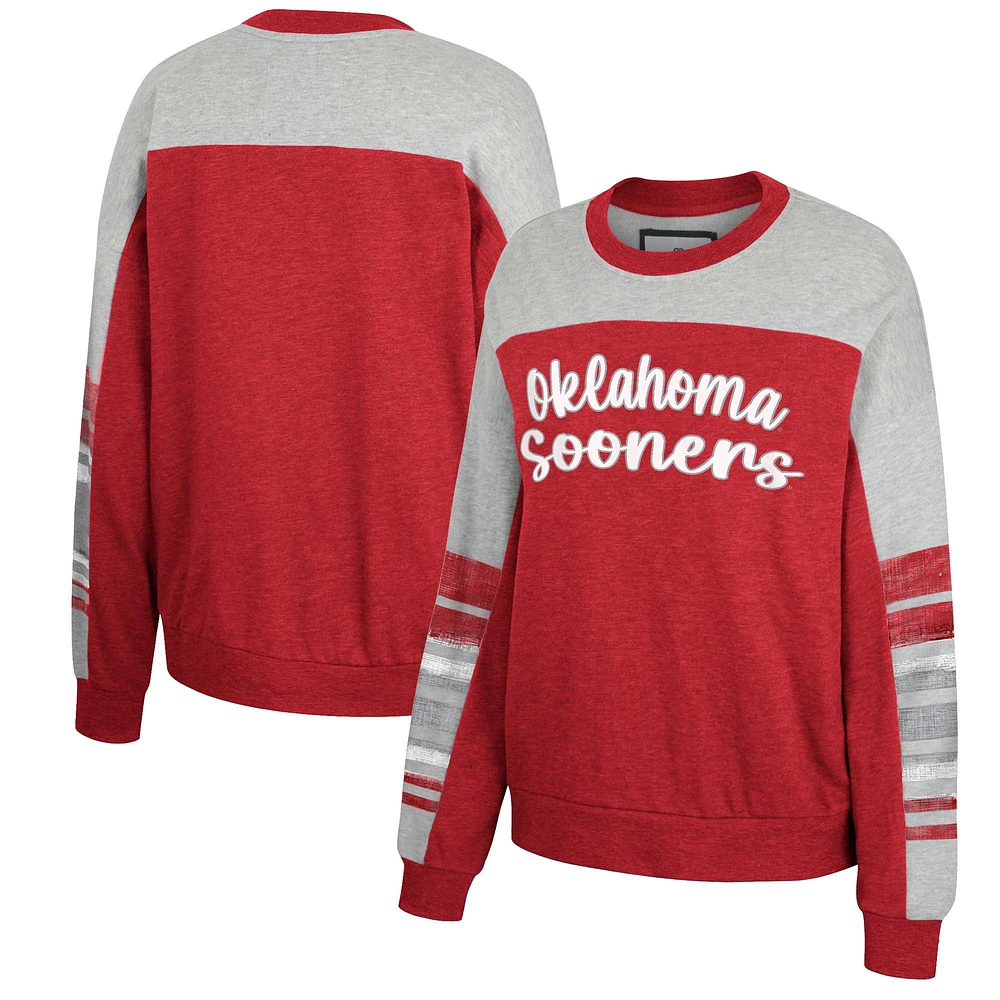 Women's Colosseum Crimson/Heather Gray Oklahoma Sooners Baby Talk Pullover Sweatshirt